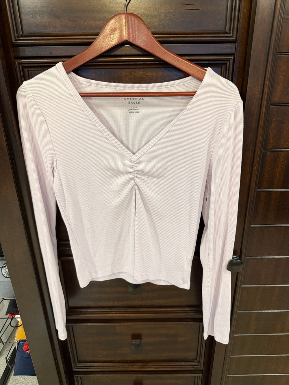 American Eagle Outfitters Pale Pink V-Neck Long Sleeve Top